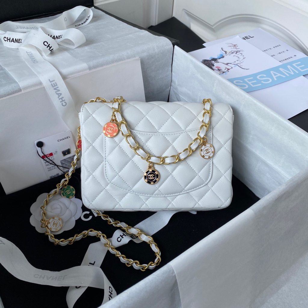 Chanel Vintage Mini Flap Coin Charm White Replica Bags Size 20cm (2)