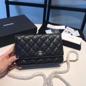 Chanel Woc Black Replica Bags Leather Grain Size 19cm (2)