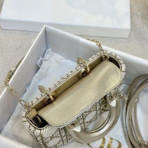 Dior D-Joy Small Gray Calfskin Beaded Replica Bags Size 17cm (2)