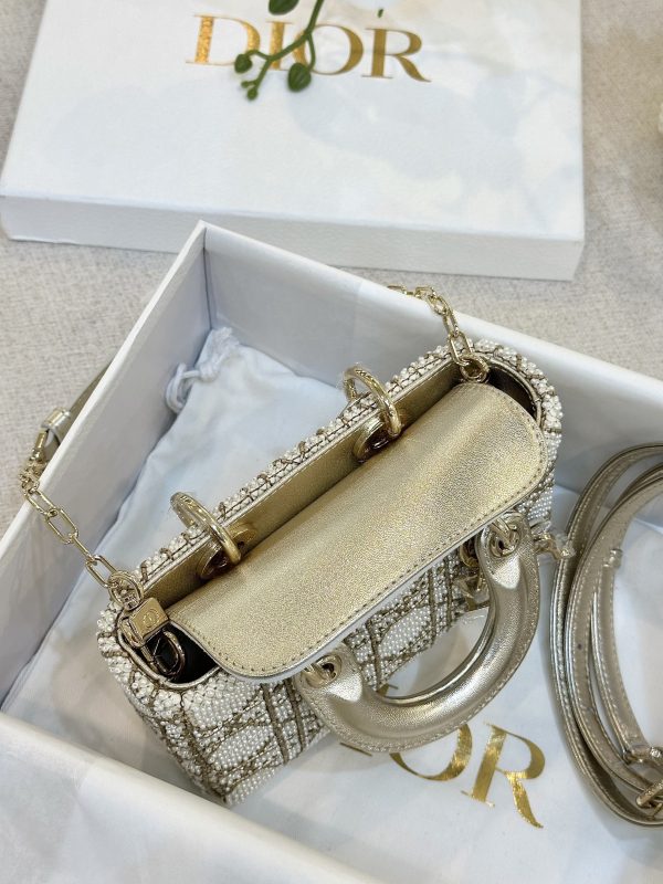 Dior D-Joy Small Gray Calfskin Beaded Replica Bags Size 17cm (2)