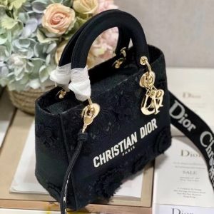 Dior Lace Black Replica Bags Size 24x20x10cm (2)