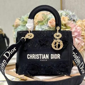 Dior Lace Black Replica Bags Size 24x20x10cm (2)