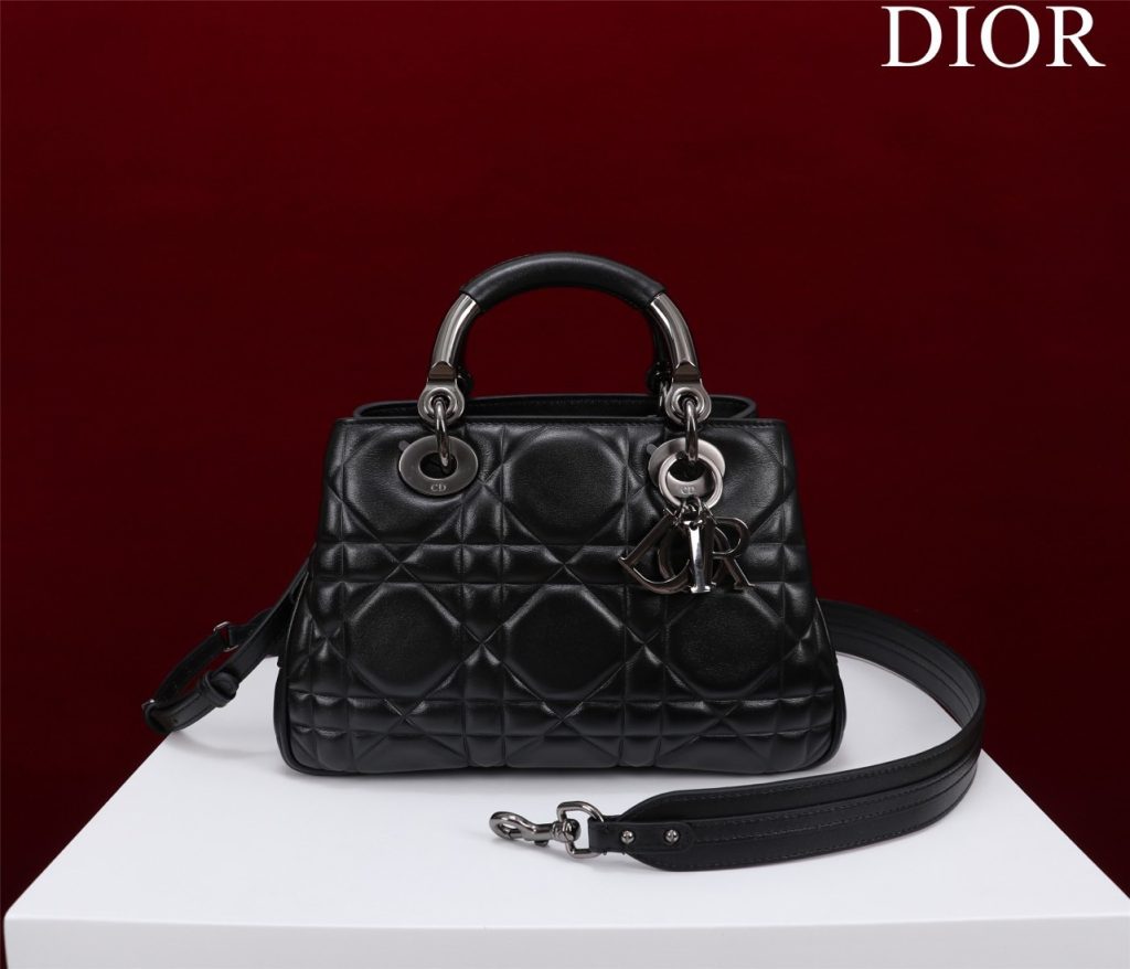 Dior Lady Handbag Black Smooth Leather 24x18cm (2)