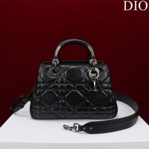 Dior Lady Handbag Black Smooth Leather 24x18cm (2)