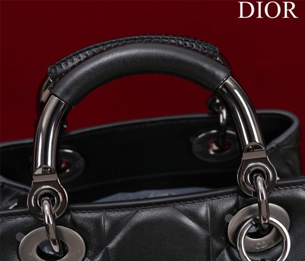 Dior Lady Handbag Black Smooth Leather 24x18cm (2)