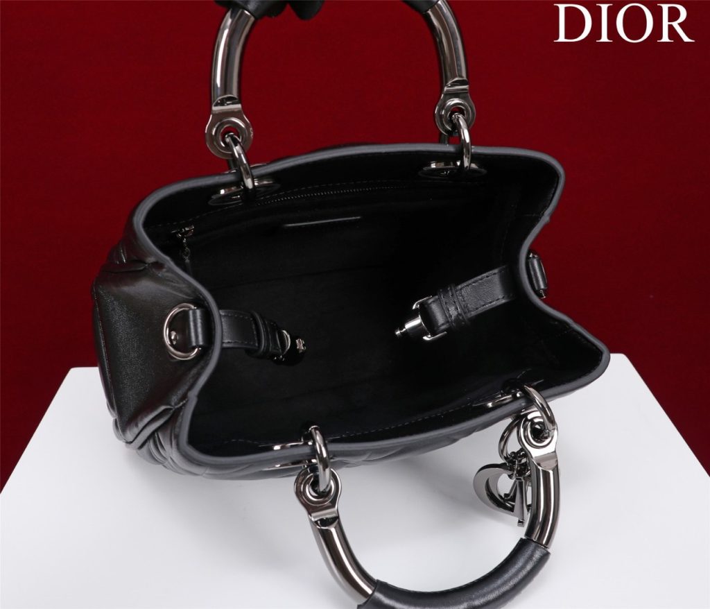 Dior Lady Handbag Black Smooth Leather 24x18cm (2)