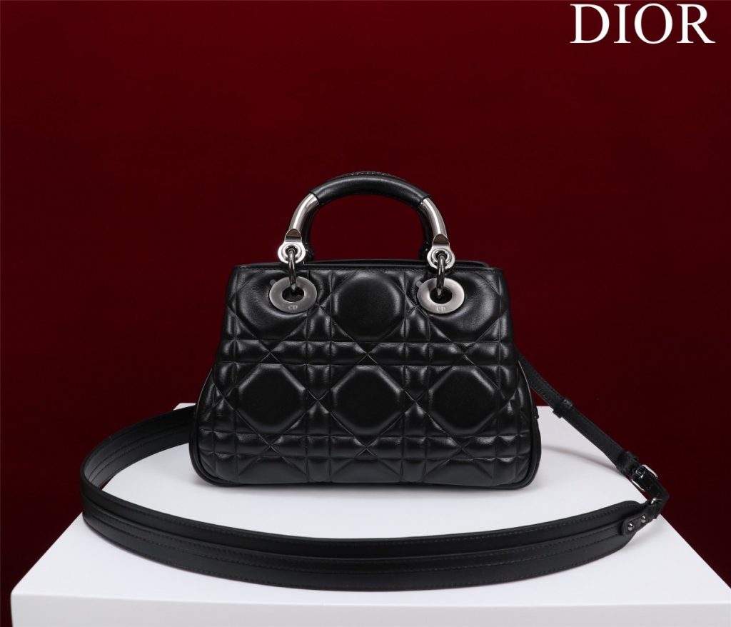 Dior Lady Handbag Black Smooth Leather 24x18cm (2)