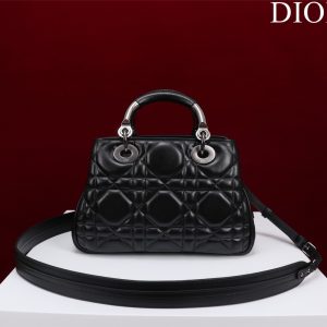 Dior Lady Handbag Black Smooth Leather 24x18cm (2)