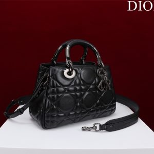 Dior Lady Handbag Black Smooth Leather 24x18cm (2)