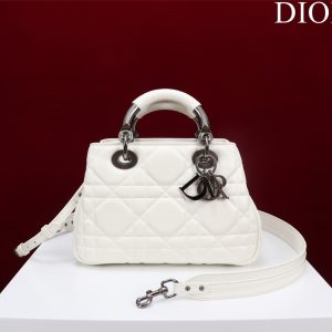 Dior Lady Handbag White Smooth Leather 24x18cm (2)