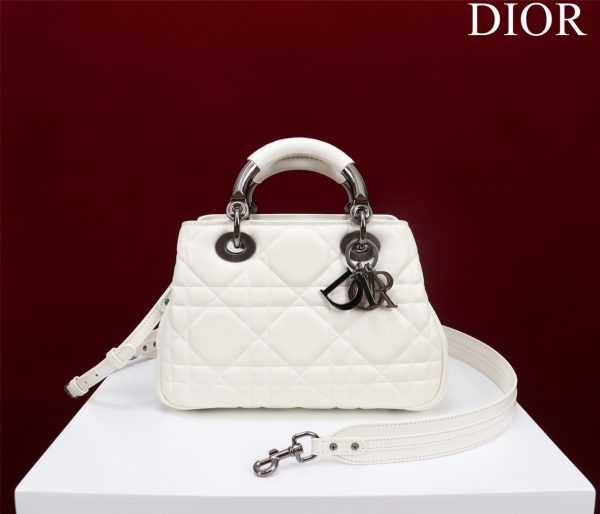 Dior Lady Handbag White Smooth Leather 24x18cm (2)