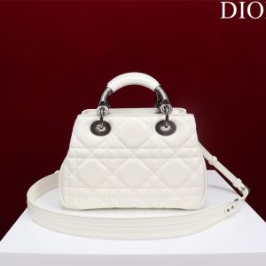 Dior Lady Handbag White Smooth Leather 24x18cm (2)