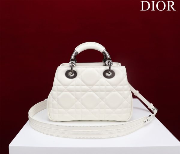 Dior Lady Handbag White Smooth Leather 24x18cm (2)