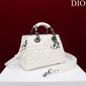 Dior Lady Handbag White Smooth Leather 24x18cm (2)