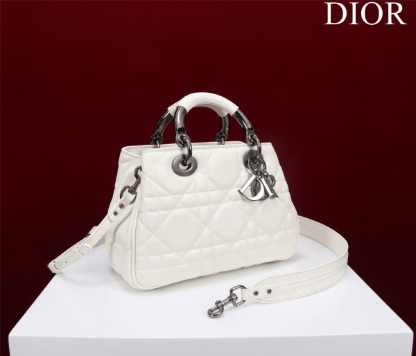 Dior Lady Handbag White Smooth Leather 24x18cm (2)