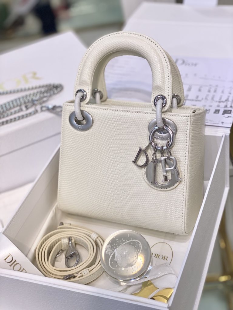 Dior Lady Mini Matte Latte Lizard Replica Handbags Size 17x15x7cm (2)