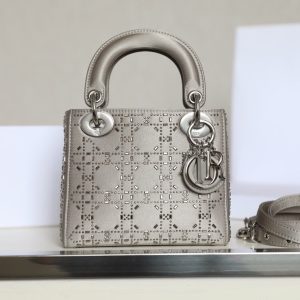 Dior Lady Mini Strass Cannage Satin Replica Bags Gray Size 17cm (2)