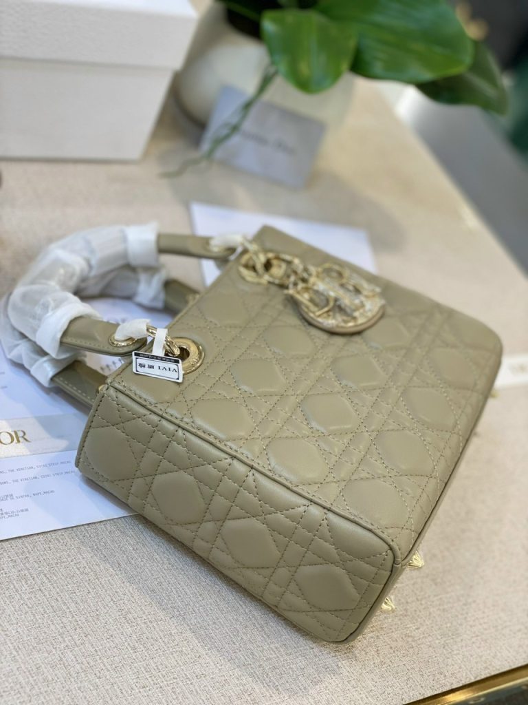 Dior Lady Replica Bags Beige Cannage Lambskin Size 20cm (2)