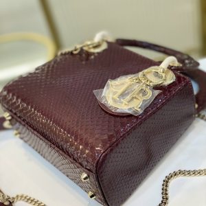 Dior Lady Replica Bags Python Skin Plum Red Size 18cm (2)