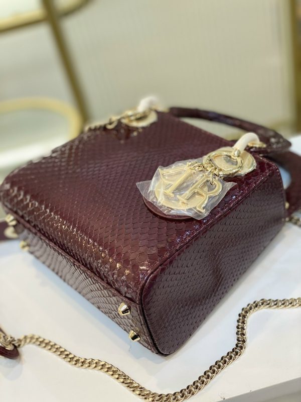 Dior Lady Replica Bags Python Skin Plum Red Size 18cm (2)