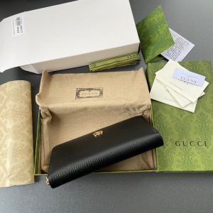 Gucci Leather Zip Wallet Handbags Black 19cm (2)