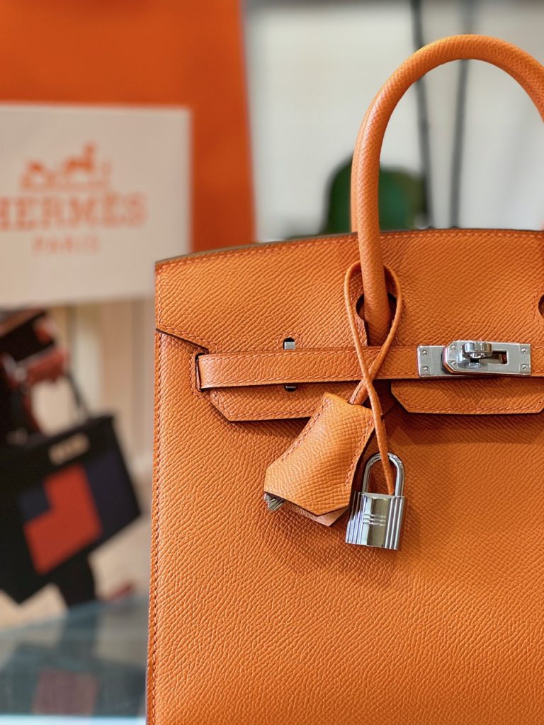 Hermes Birkin 25 Epsom Leather Orange Replica Bags Size 25cm (2)
