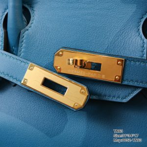 Hermes Birkin 30 Blue Jean Epsom Gold Hardware Replica Bags 31x34x17cm (1)