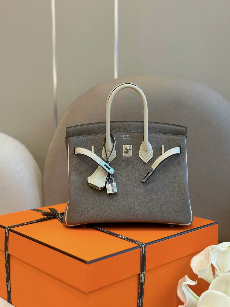 Hermes Birkin Mix PHW Togo Replica Bags Gray Size 25cm (2)