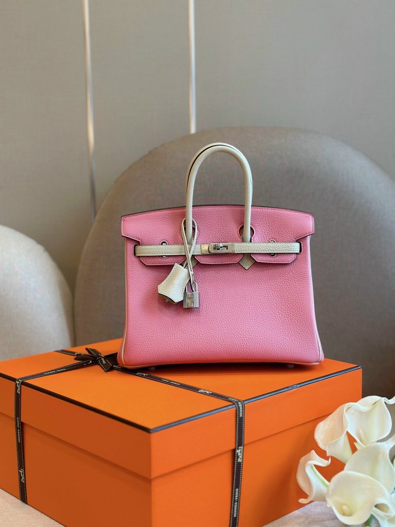 Hermes Birkin Mix Pink PHW Togo Replica Bags Size 25cm (2)