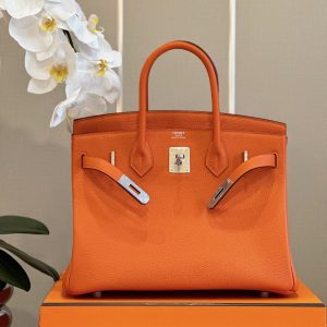 Hermes Birkin PHW Togo Replica Bags Orange Size 30cm (2)