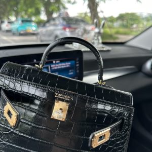 Hermes Kelly Mini Black Replica Bags Crocodile Embossed 20cm (2)