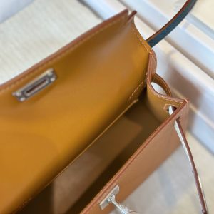 Hermes Kelly Mini Replica Bags Brown Silver Buckle Size 20cm (2)