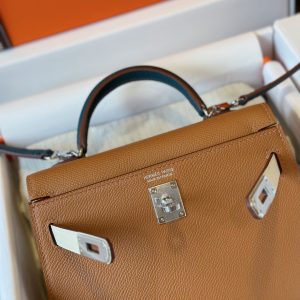 Hermes Kelly Mini Replica Bags Brown Silver Buckle Size 20cm (2)