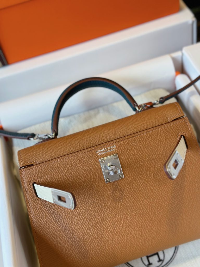 Hermes Kelly Mini Replica Bags Brown Silver Buckle Size 20cm (2)