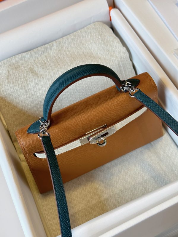 Hermes Kelly Mini Replica Bags Brown Silver Buckle Size 20cm (2)