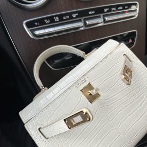 Hermes Kelly Mini White Replica Bags Crocodile Embossed 20cm (2)