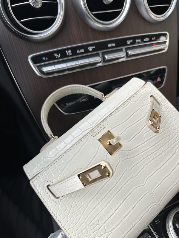 Hermes Kelly Mini White Replica Bags Crocodile Embossed 20cm (2)