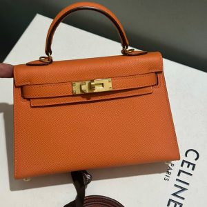 Hermes Kelly Myann Cowhide Orange Replica Bags Size 19cm (2)