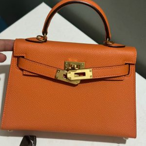 Hermes Kelly Myann Cowhide Orange Replica Bags Size 19cm (2)