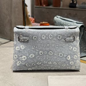 Hermes Kelly Pochette Lizard Silver Buckle Handbags Size 22x7x3cm (2)
