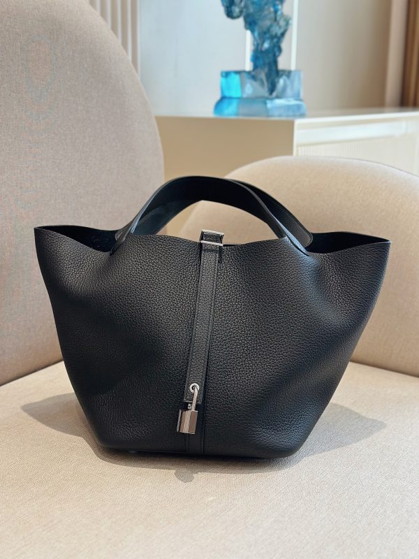 Hermes Picotin Togo Black Replica Bags 22cm (2)