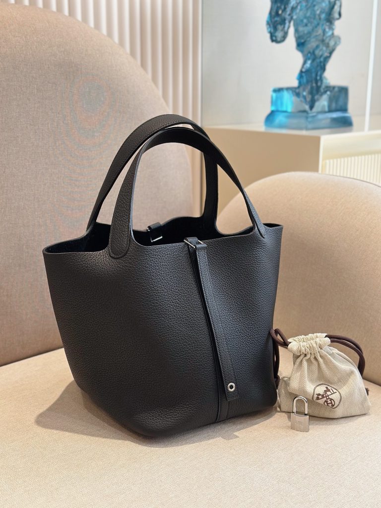 Hermes Picotin Togo Black Replica Bags 22cm (2)