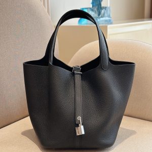 Hermes Picotin Togo Black Replica Bags 22cm (2)