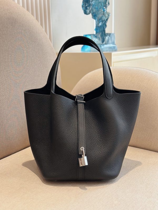 Hermes Picotin Togo Black Replica Bags 22cm (2)