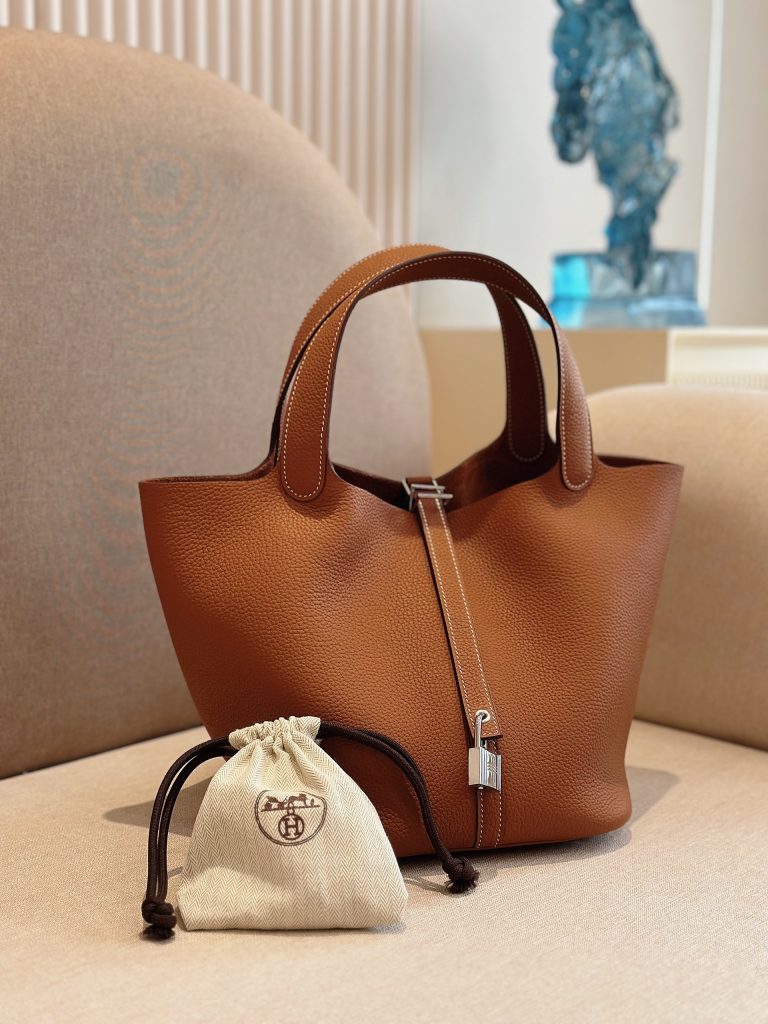 Hermes Picotin Togo Leather Replica Bags Brown 22cm (2)