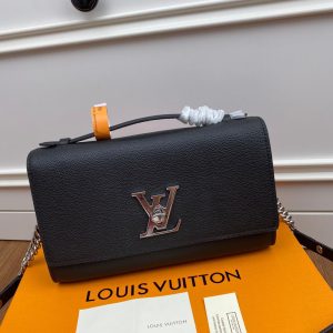 Louis Vuitton LockMe Short Black Replica Bags Silver Buckle Size 24cm (2)