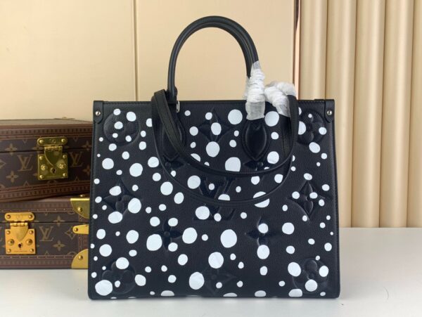 Louis Vuitton On The Go Polka Dot Motifs Black Replica Handbags 35x27x14cm (2)