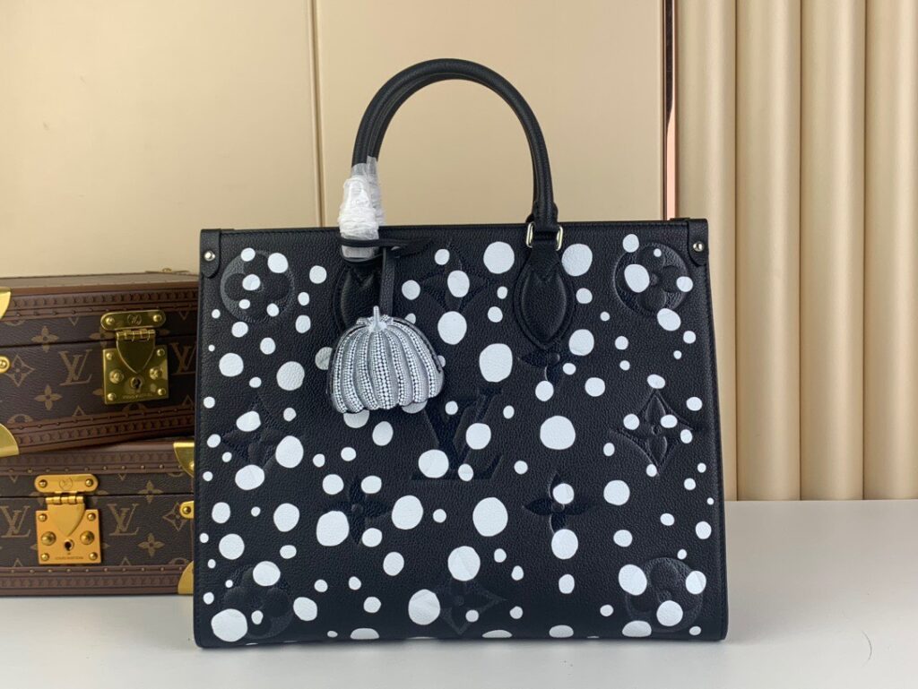 Louis Vuitton On The Go Polka Dot Motifs Black Replica Handbags 35x27x14cm (2)