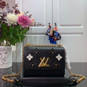 Louis Vuitton Twist Limited Edition Flower Embellished Epi Leather MM Black Replica Bags 24cm (2)