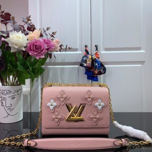 Louis Vuitton Twist Limited Edition Flower Embellished Epi Leather MM Pink Replica Bags 24cm (2)
